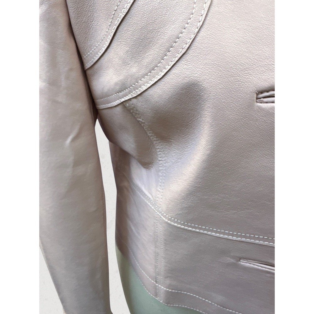 Spiegel Genuine Leather Jacket Pink Blush Puff Sleeve Y2K Cropped Women's Size 4 - Picture 5 of 16